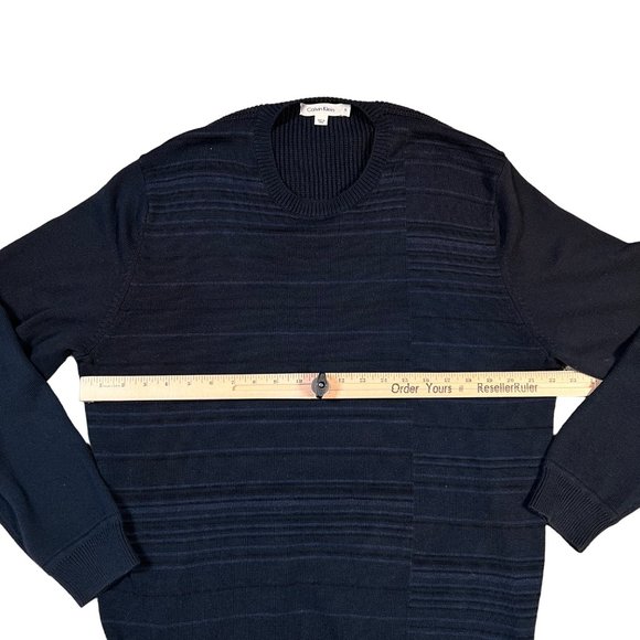 CALVIN KLEIN Sweater Men's Long Sleeve Crew Neck Striped Knit Pullover Blue Lg - Picture 3 of 10